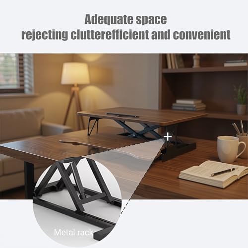 32 Inch Desk Converter, Height Adjustable Sit to Stand Riser, Dual Monitor and Laptop Workstation with Wide Keyboard Tray Xmas,Gift for Mother's Day (Black,Walnut) - Image 4