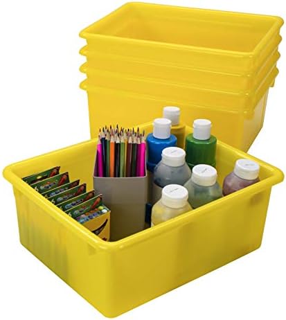 Storex Letter Size Deep Storage Tray – Organizer Bin with Non-Snap Lid for Classroom, Office and Home, Yellow, 5-Pack (62546A05C) - Image 5
