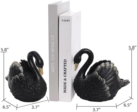 Swan Decorative Bookends,Resin Book Ends for Shelves,Unique Black Book Holders,Heavy Duty Swan Decor for Home Office Desk Bookshelf,Set of 2,Gifts for Anniversary - Image 3
