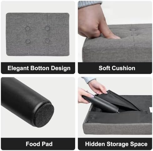 CAROLMADE Footstool Ottoman with Legs, Linen Small Foot Rest Under Desk, Ottoman with Storage for Living Room, Bedroom, Entryway Grey - Image 5