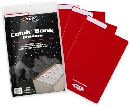BCW Comic Dividers - 25 Pack | Archival Polyethylene Plastic Dividers | Organize Comics Efficiently in Storage Boxes | Write-On Index Tab (Red) by BCW