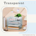 Harloon 4 Tier Clear Blue Acrylic Paper Organizer Letter Tray, Aesthetic Stackable Desk File Organizer Paper Holder Office Tray for A4, Modern Classroom Office Home File Pad Books Notes - Image 5