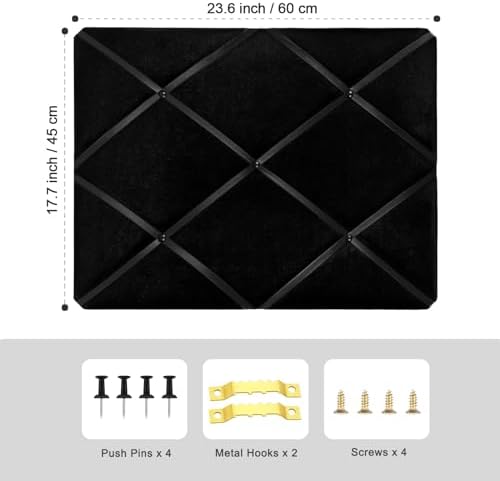 Black Fabric Memo Bulletin Board, 23.6x17.7 inches Velvet Pin Board for Wall, Vision Board Message Board Cork Board with Criss-Cross Ribbons for Home Office School Wall Decor(BK Velvet,4560) - Image 2