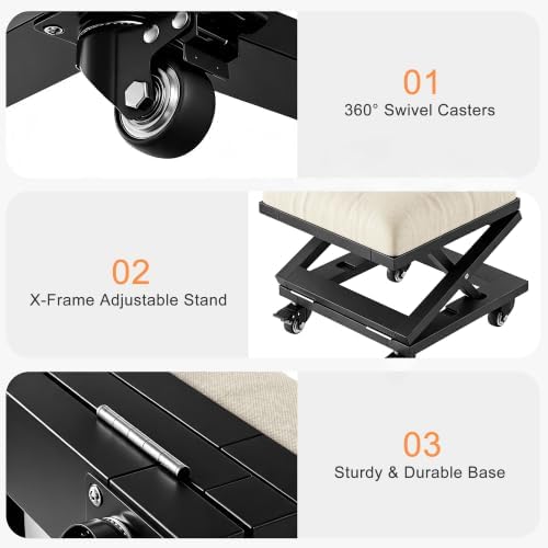 VECELO Foot Rest Under Desk at Work, Height Adjustable Rolling Foot Stool Set of 2 with Wheels, Cushioned Seat for Living Room, Bedroom, Home Office, Beige - Image 5