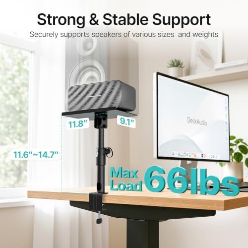 PEGZONE Clamp-on Speaker Stand Pair Heavy-Duty Desktop Speaker Mount Black - Image 5
