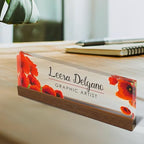 Artblox Office Personalized Name Plate for Desk with Business Card Holder On Clear Acrylic Glass Poppy Flowers Design Custom Desk Name Plate with Your Name and Credentials Customized Gift - Image 3
