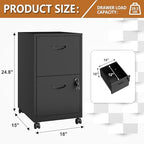 Polup 2 Drawer Rolling File Cabinet with Lock for Home Office - Image 3