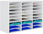 PAG-Mass Mail Sorter Organizer, Wood Literature Organizer, Student Mailbox for Classroom, Desktop Bill Paper Organizer for Office Home School, 27 Compartments, White by PAG