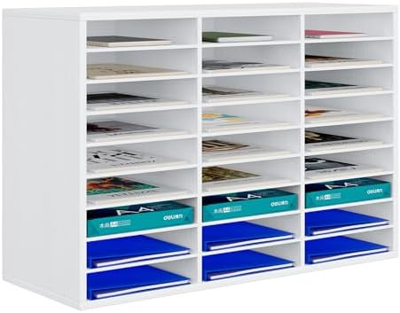 PAG-Mass Mail Sorter Organizer, Wood Literature Organizer, Student Mailbox for Classroom, Desktop Bill Paper Organizer for Office Home School, 27 Compartments, White by PAG