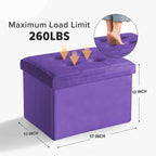 LINMAGCO Ottoman with Storage Small Foot Rest Stool Under Desk Stool Short Folding Footrest for Living Room Bedroom Home Office Dorm 17x13x13in(Purple) - Image 2