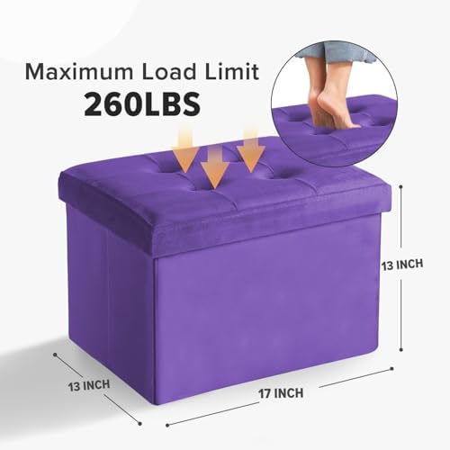 LINMAGCO Ottoman with Storage Small Foot Rest Stool Under Desk Stool Short Folding Footrest for Living Room Bedroom Home Office Dorm 17x13x13in(Purple) - Image 2