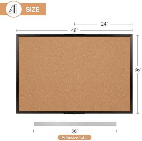 Cork Board Bulletin Board 36 x 48, Black Wood Framed 4x3 Corkboard, Foldable Office Board for Wall Decor, Large Wall Mounted Notice Pin Board with 36 Push Pins for School, Home & Office - Image 3
