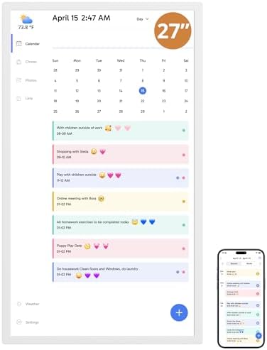 Dragon Touch 27" Digital Calendar Chore Chart – 1080P Full HD Interactive Touchscreen, Smart Family Planner, Hearth Display Digital Calendar Wall & Desk Mountable for Seamless Scheduling by DragonTouch