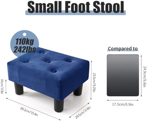 BRIAN & DANY Small Foot Stool, Velvet Foot Stools with Legs, Stable Small Footstool for Living Room, Royal Blue - Image 3
