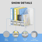 4 Vertical Compartments Magazine File Holder, Metal Binder Organizer, White - Image 3