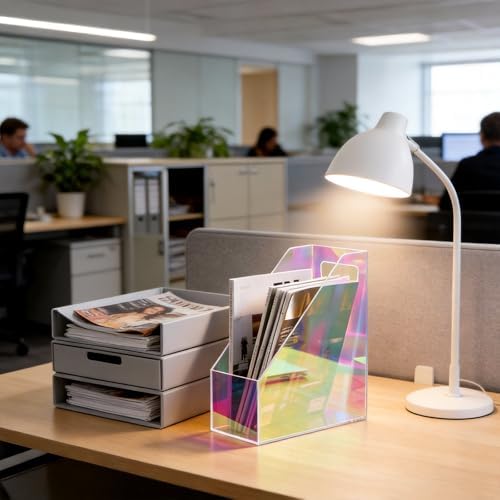 Acrylic Magazine Rack Desk File Holder Organizer for Office Desktop Vertical Magazine Storage Box, 12 x 10 x 5'', Iridescent - Image 7