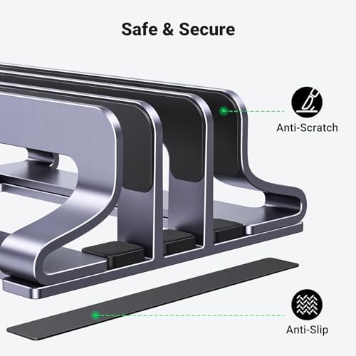 UGREEN 3-Slot Vertical Laptop Stand Holder Desk Compatible with MacBook Pro Air Laptop Stand Desktop Adjustable, Lenovo Ideapad, Surface Book, HP Notebook, Dell Chromebook Up to 17.3 Inch, Space Gray - Image 5