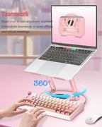 360° Rotating Adjustable Laptop Stand Perfect for Work, Painting,Office,Travel,Home,Fits MacBook & Laptops up to 13-15",Dual Rotary Shaft,Folding Design-Pink - Image 3