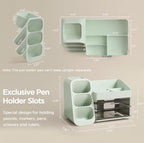 HBlife Desk Organizer with Pen Pencil Holder for Desk, Pen Organizer with 2 Drawers, Desk Organizers and Accessories with 4 Compartments, Desktop Storage for Office Home School Art Supplies, Green - Image 5