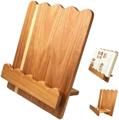 Scalloped Wooden Wood Recipe Cookbook Holder Stand for Kitchen Counter, Rustic Wood Cookbook Holder Display, Wooden Cookbook Stands Kitchen Book Holder Easel for Tablet, textbooks, reading1 by Unknown