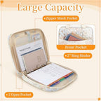 Zipper Binder Folder Keeper with Strap 2", 3 Ring, White, Flower - Image 3