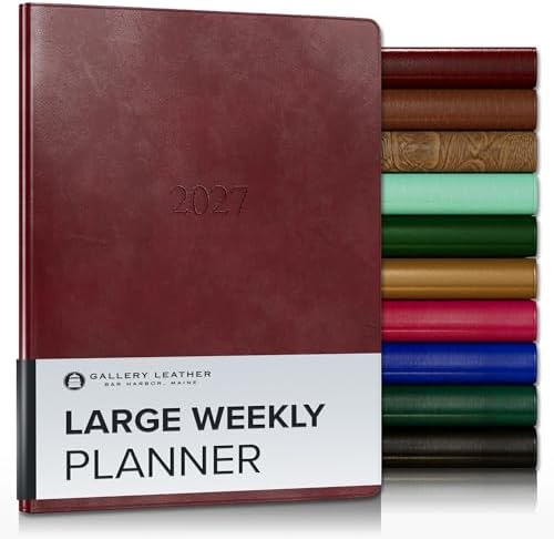 Gallery Leather Large Weekly Planner 2026-2027 Acadia Deep Red by GalleryLeather