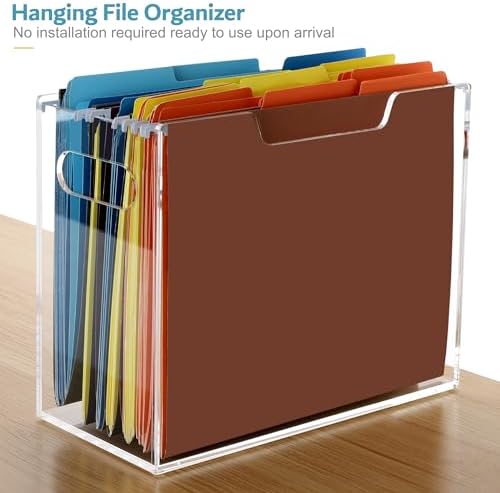 DINGHUO Acrylic File Folder Organizer, Hanging File Organizer Box, File Holder with Handles for Letter Size, Clear File Box Desktop Folder Storage for Office Home Work -2 Pack - Image 5