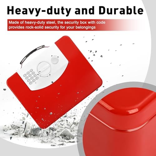 KYODOLED Red Safe Box with Digital Keypad Lock, Lock Box with Code for Personal Items, Metal Security Box for Cash, Passport, Jewelry, Ideal for Home, Office, Garage Sale, 11.8'' x 9.4'' x 3.5'' - Image 6