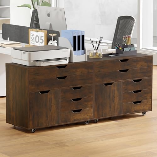 GOFLAME 5-Drawer Mobile File Cabinet, Rolling Lateral Filing Cabinet with Drawers and Storage Compartment, Modern Printer Stand with Wheels for Living Room, Study, Home Office, Rustic Brown - Image 4