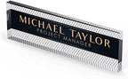 Artblox Personalized Office Desk Name Plate With Business Card Holder | Clear Acrylic Glass with Teak Wood Stand | Net Shape Design Customized with Your Name and Credentials Office Desk Décor - Image 5