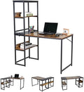 UNICOO® 3 Combination L Shaped Corner Desk with Shelves, Computer Desk with Drawers, Home Office Writing Study Bookshelf Desk Combo, Multi-Function 4 Tier Reversible Storage Bookshelf (XJH-2402) by UNICOO