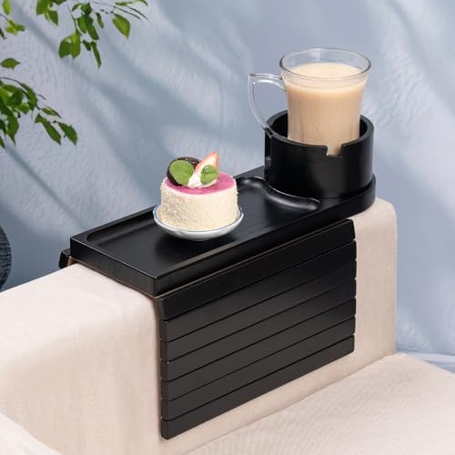 Couch Cup Holder for Armrests Over 4.9" Wide with 360° Phone Stand Black by Tomlyop