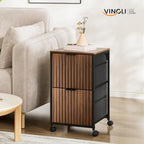 VINGLI 2 Drawer Mobile File Cabinet, Rolling Fluted Filing Cabinet Under Desk File Cabinet with Wheels, Fabric Drawers Printer Stand for Home Office, Fits Letter Size, Walnut - Image 7