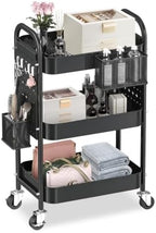 ALVOROG 3 Tier Metal Rolling Utility Cart with Pegboards,Baskets,Hooks by ALVOROG