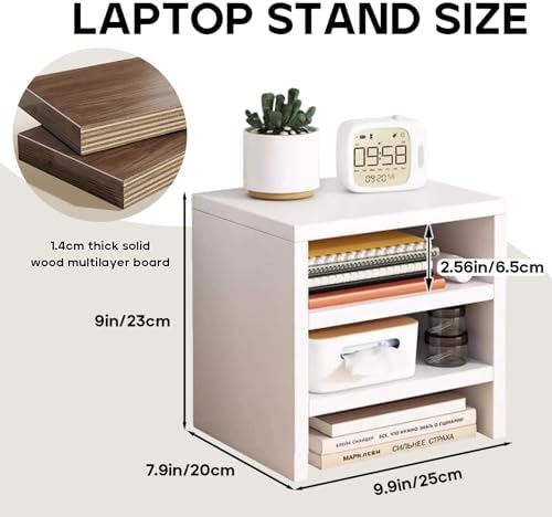 Solid Wood Monitor Stand Riser & Laptop Stand Desk Organizer - Office Accessories for PC Workspace, Computer Organization, Countertop Hutch Birch Combination 3 - Image 3