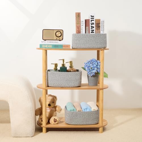 MiniArk Small Storage Baskets for Organizing | Closet Organizer Bins | Shelf Toy Basket | Woven Rope Baskets | Cube Decorative Box | Shallow Basket | 11.5x7.5x4.7” | 4 Packs Mixed Grey - Image 6