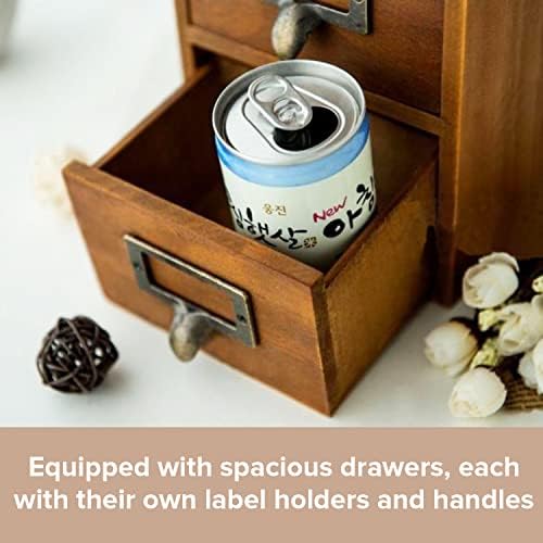 Mini Vintage 3 Drawer Desktop Organizer - Rustic Card Catalog with Label Holders - Small Chest for Storage and Organization - Library Box - 2-Pack - Image 5