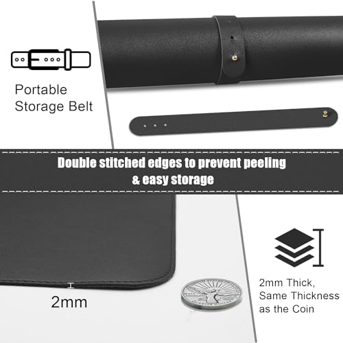 BLESWIN Large Desk Pad, 47.2'' x 23.6'', Office Desk Mat, Computer Mat for Desk, Leather Desk Pad Protector, Sewing Desk Blotter, Desktop Writing Pad for Office/Home/Decor Black - Image 3