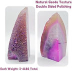 Agate Bookends Pair - Natural Geode Style, Dyed Pink 3-4 lbs Heavy Duty with Rubber Bumpers | Non-Slip Crystal Bookends for Heavy Books | Unique Home Decor - Image 2