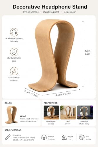 Headphone Stand Compatible with AirPods Max 2 & Most Over-Ear Headphones, Desktop Headset Holder for Home and Office(B style - Oak color) - Image 3