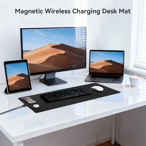 Wireless Charging Mouse Pad, 15W Fast Charge Magnetic Charger Desk Pad, Large Office Desk Mat (31.5"x11.8") with Ultra-Smooth Surface, Black Computer Mousepad for MacBook, PC, Laptop - Image 2