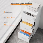 VINGLI 3 Drawer File Cabinet with Lock, Home Office Filing Organizer, for Letter Size File Folder Storage, Wood Tall Vertical Filing Cabinet, Printer Stand, Archivador (White) - Image 4