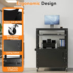 Mobile AV Cart, Adjustable Height Rolling Computer Cart with Pullout Keyboard Tray – Locking Cabinet, 3 Outlets & 2 USB Ports, Lock Brake Casters–Media Utility Cart on Wheels for Home/Office - Image 4