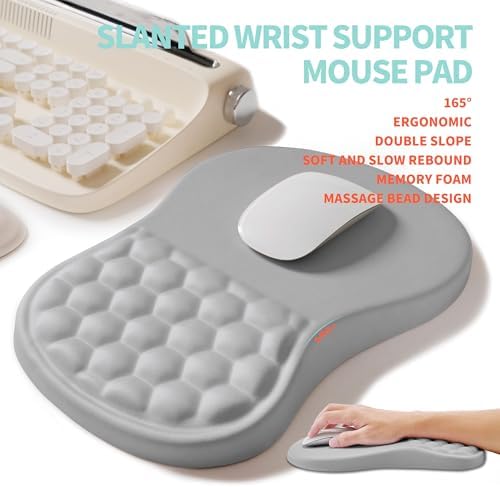 2-in-1 Ergonomic Set, Wave Rise Keyboard Wrist Rest and Massage Bulge Slope Mouse Pad Wrist Support, Cushion Memory Foam Integrated to Relieve Wrist Pain, Silver Gray - Image 3