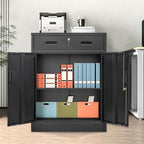 Wanfu Metal Storage Cabinet, 36" H x 28" W x 16" D Locking Cabinet with 1 Drawer and Adjustable Shelf, Metal Cabinets for Office, Garage, Home-Black - Image 2