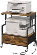 YATINEY Printer Stand, 3 Tier Printer Cart with Power Outlet and Fabric Drawers, Industrial Mobile Printer Table on Wheels, Printer Stand with Storage for Home Office, Study, Living Room PS03BR by Yatiney