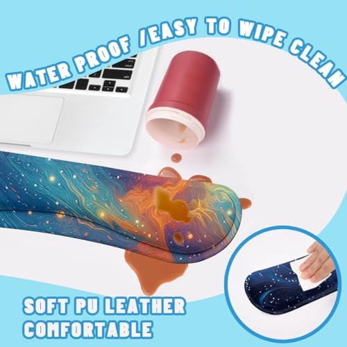 Cosmic Astronaut Desk Mat Set Colorful Galaxy Art Large Mouse Pad with Wrist Rest 4in1 Desk Mat for Desktop Ergonomic Keyboard Wrist Support Anti-Slip Computer Ergonomic Mouse Pad Home Office Gaming - Image 5
