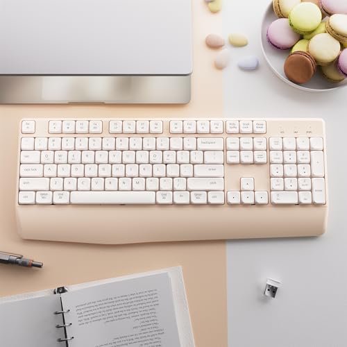 MPTOG Bluetooth Computer Wireless Keyboard with Wrist Rest (Khaki White) - Image 2