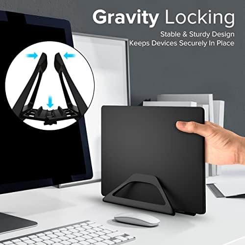 Elestoria Aluminum Vertical Laptop Stand with Gravity Auto-Lock – Adjustable Laptop Holder Vertical fits MacBook Pro/Air, Chromebook & Gaming Laptops up to 17.3" – Space-Saving Desktop Dock - Black - Image 3