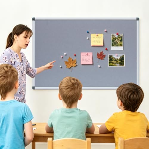 DEVELOP 36x24 Inch Gray Felt Bulletin Board, Wall Mounted Pin Memo Notice Cork Board with Silver Aluminium Frame for Office, Home, and Classroom, Includes 10 Push Pins - Image 7